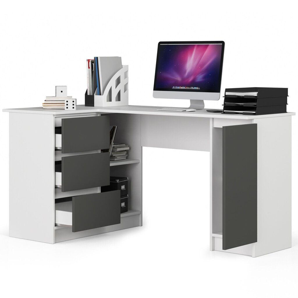 Rašomasis stalas NORE B20, kairinis, baltas/pilkas kaina ir informacija | Kompiuteriniai, rašomieji stalai | pigu.lt
