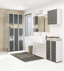 Aukšta vonios spintelė-lentyna NORE Fin su 2-omis durelėmis, balta/pilka kaina ir informacija | Vonios spintelės | pigu.lt
