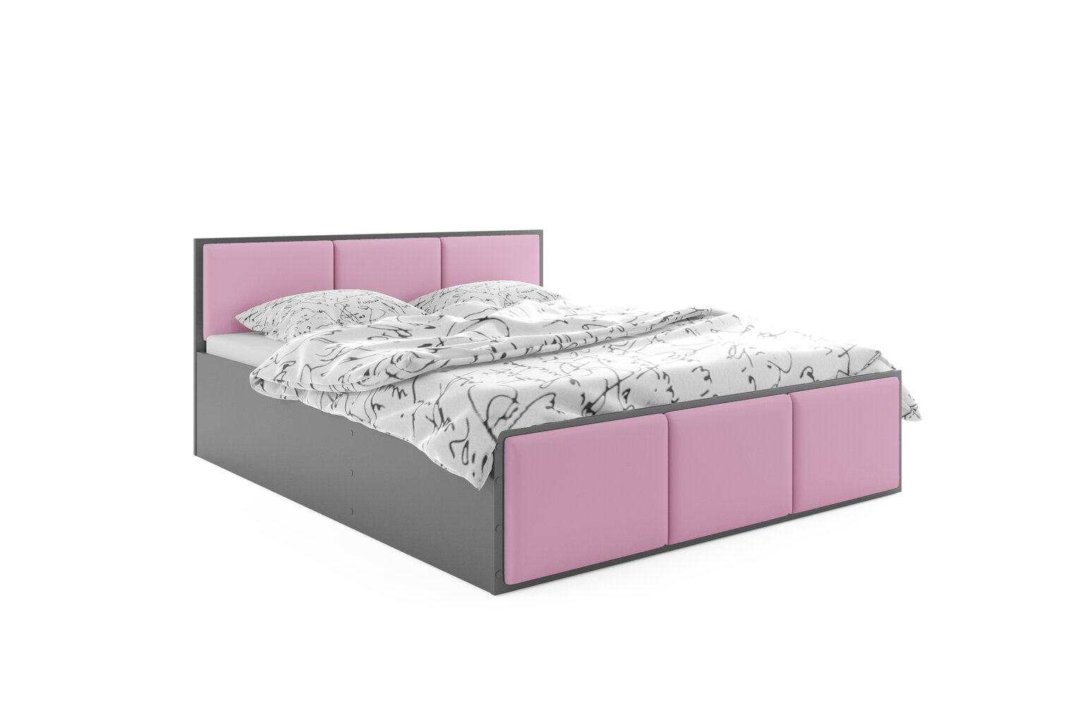 Eko odinė lova BMS637 Pilka/Rožinė kaina ir informacija | Lovos | pigu.lt