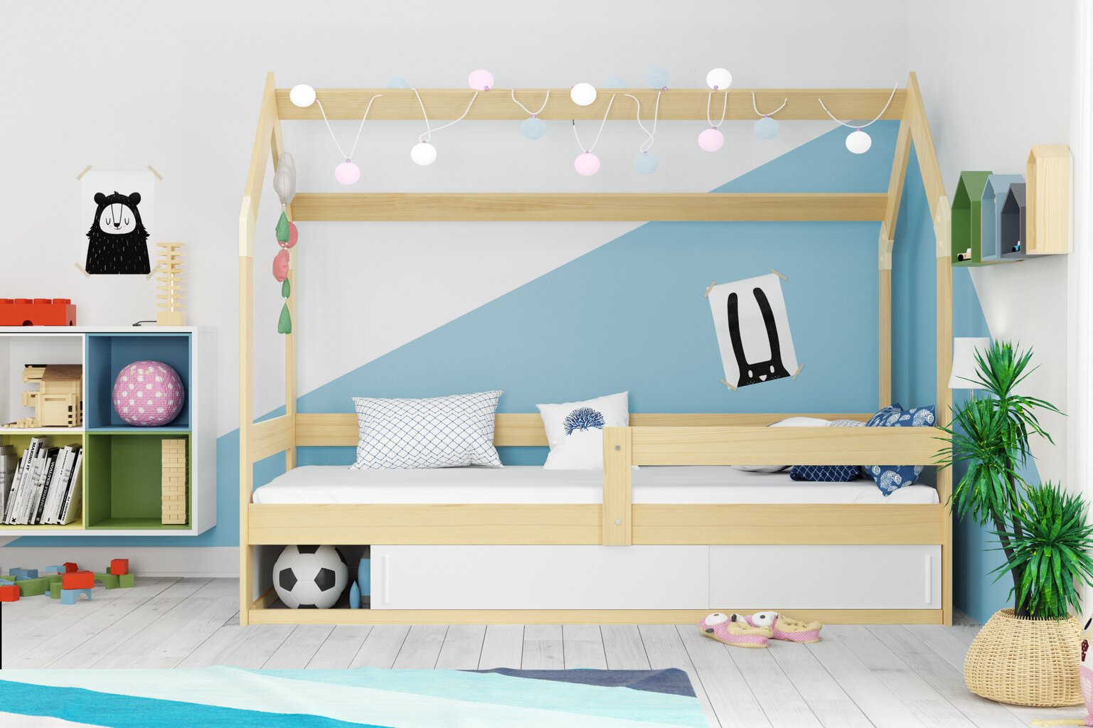 Vaikų lova su skalbinių dėže BMS408 kaina ir informacija | Vaikiškos lovos | pigu.lt