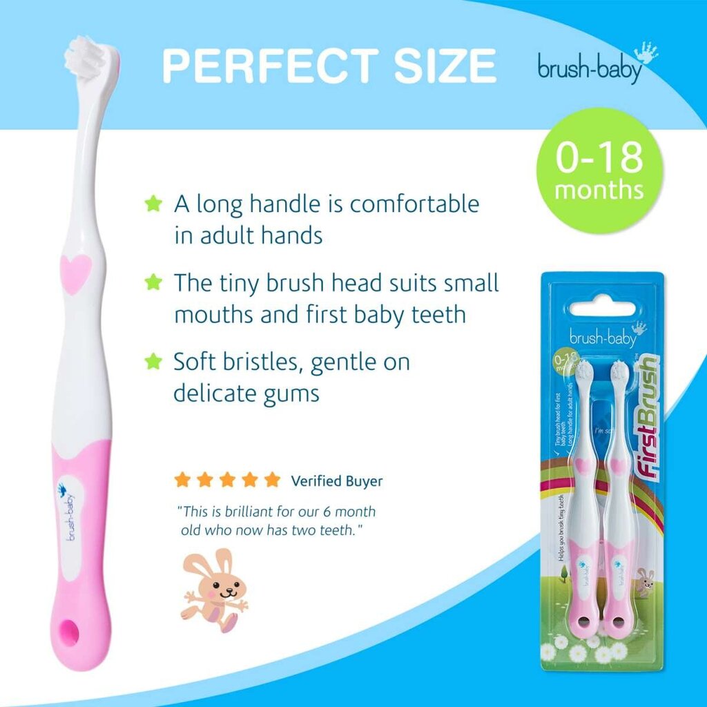 Vaikiškas dantų šepetėlis Brush Baby FirstBrush Art.BRB096, 1 vnt kaina ir informacija | Kosmetika vaikams ir mamoms | pigu.lt