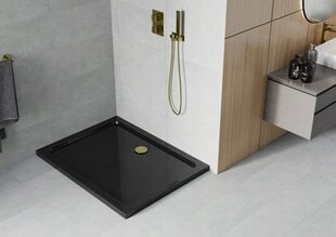 Stačiakampis dušo padėklas Mexen Flat Slim su sifonu, Black+Gold, 80x70 cm цена и информация | Душевые поддоны | pigu.lt