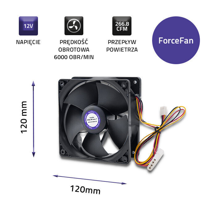 Qoltec 50714 ForceFan 6000 RPM fan 120mm kaina ir informacija | Kompiuterių ventiliatoriai | pigu.lt