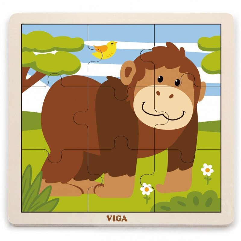 Medinė 9 detalių dėlionė Viga, gorila kaina ir informacija | Dėlionės (puzzle) | pigu.lt