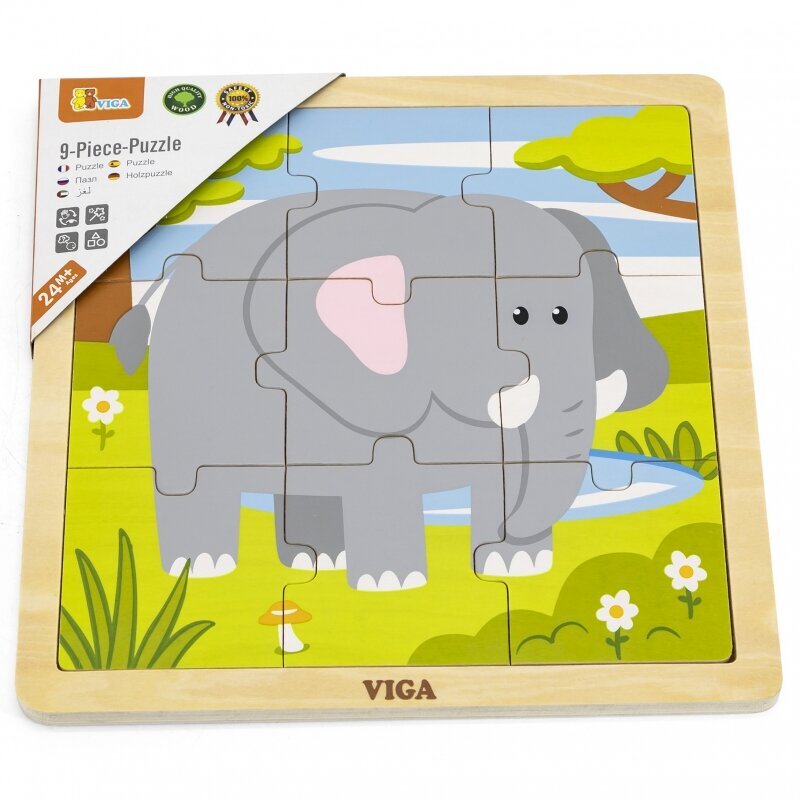 Medinė 9 detalių dėlionė Viga, drambliukas kaina ir informacija | Dėlionės (puzzle) | pigu.lt
