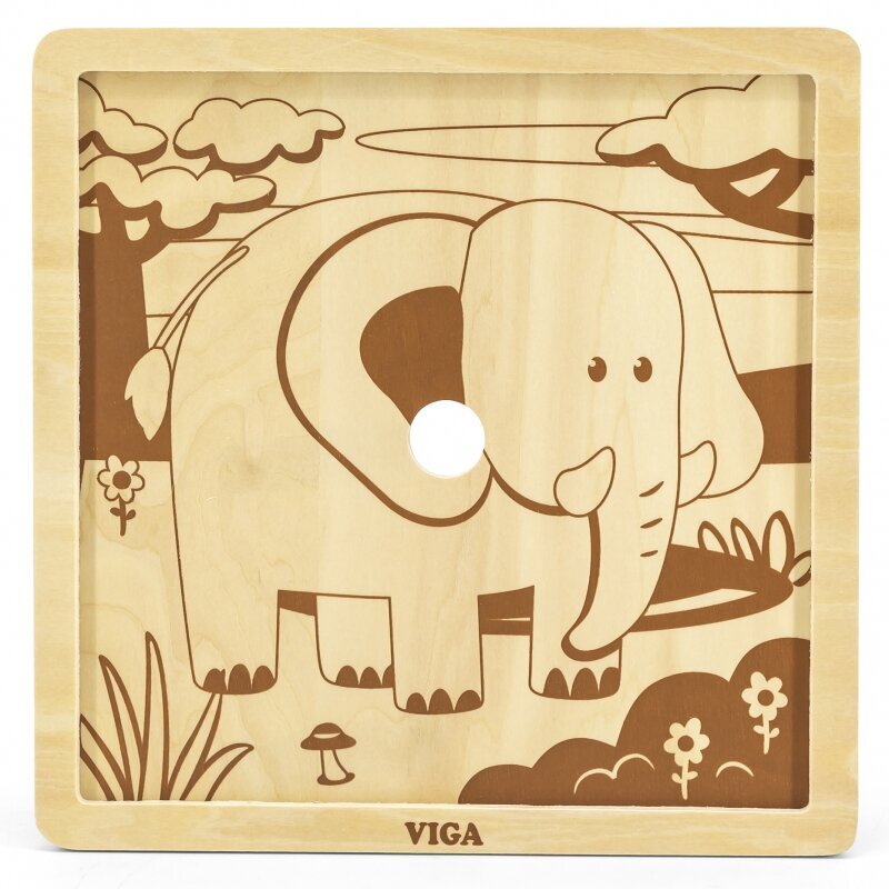Medinė 9 detalių dėlionė Viga, drambliukas kaina ir informacija | Dėlionės (puzzle) | pigu.lt