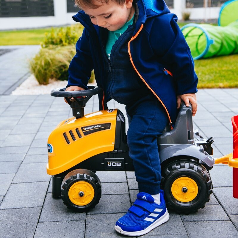 Paspiriamas vaikiškas traktorius su priekaba Falk JCB, oranžinis kaina ir informacija | Žaislai kūdikiams | pigu.lt