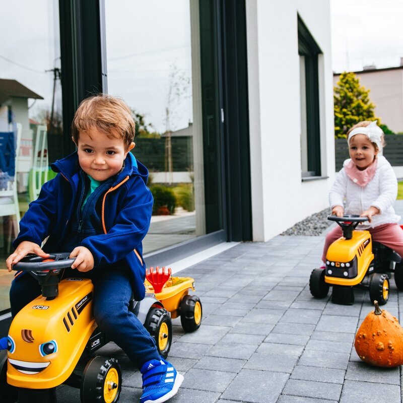 Paspiriamas vaikiškas traktorius su priekaba Falk JCB, oranžinis kaina ir informacija | Žaislai kūdikiams | pigu.lt