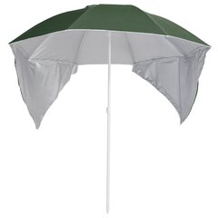 vidaXL Paplūdimio skėtis su šoninėmis sienomis, žalias, 215cm цена и информация | Зонты, маркизы, стойки | pigu.lt