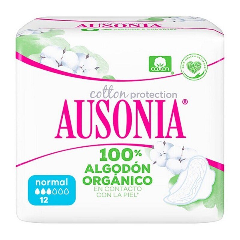 Paprasti įklotai su sparneliais Organic Ausonia, 12 vnt kaina ir informacija | Tamponai, higieniniai paketai, įklotai | pigu.lt