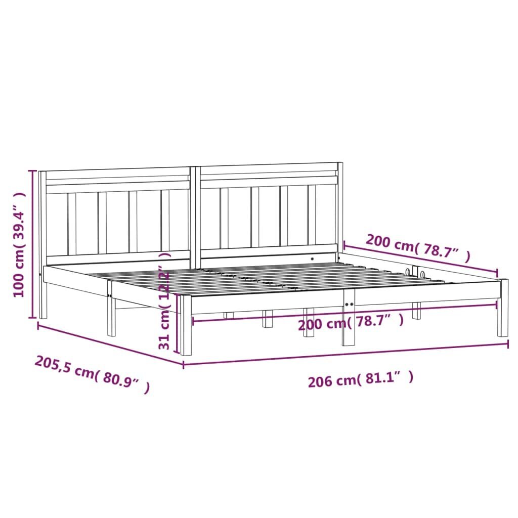 vidaXL Lovos rėmas, juodos spalvos, 200x200cm, pušies medienos masyvas kaina ir informacija | Lovos | pigu.lt