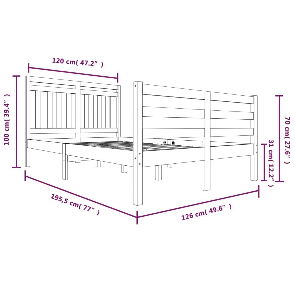 vidaXL Lovos rėmas, medaus rudas, 120x190cm, mediena, dvivietis цена и информация | Lovos | pigu.lt