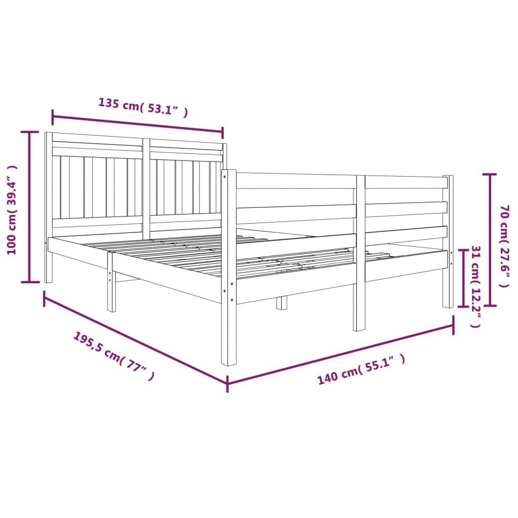 vidaXL Lovos rėmas, 135x190cm, medienos masyvas, dvivietis цена и информация | Lovos | pigu.lt