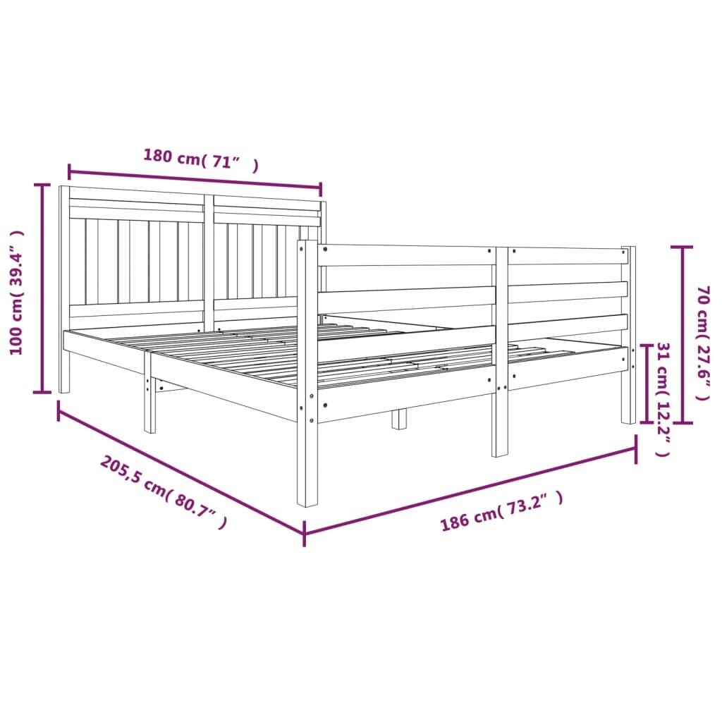 vidaXL Lovos rėmas, 180x200cm, medienos masyvas, itin didelis kaina ir informacija | Lovos | pigu.lt