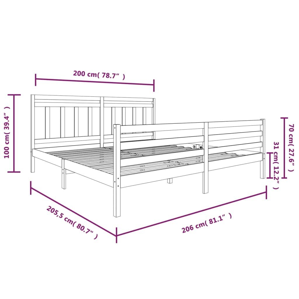 vidaXL Lovos rėmas, juodos spalvos, 200x200cm, medienos masyvas цена и информация | Lovos | pigu.lt