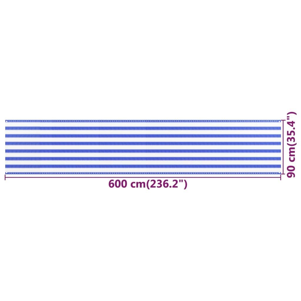 vidaXL Balkono pertvara, mėlynos ir baltos spalvos, 90x600cm, HDPE kaina ir informacija | Skėčiai, markizės, stovai | pigu.lt