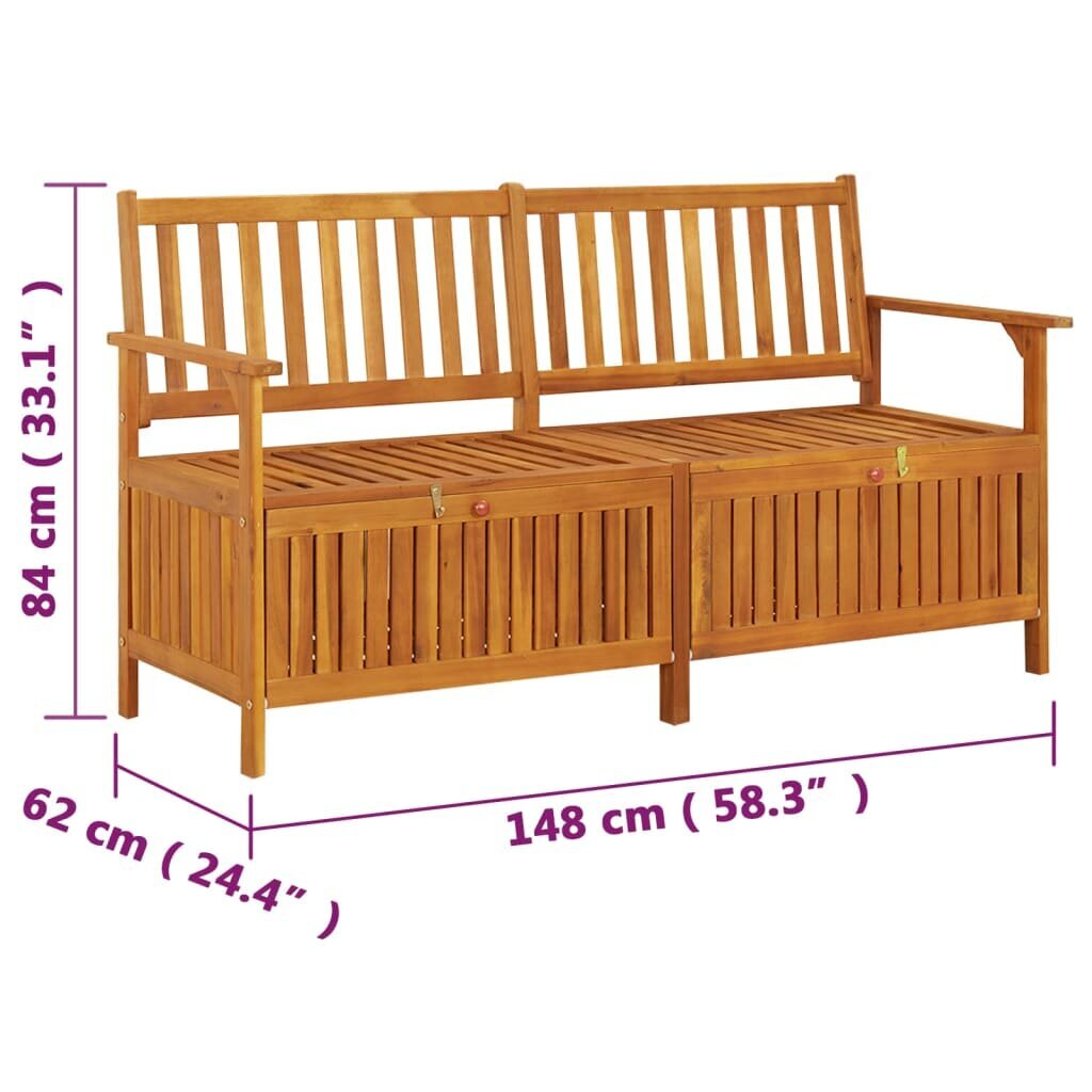 vidaXL Suoliukas-daiktadėžė, 148cm, akacijos medienos masyvas kaina ir informacija | Lauko suolai | pigu.lt