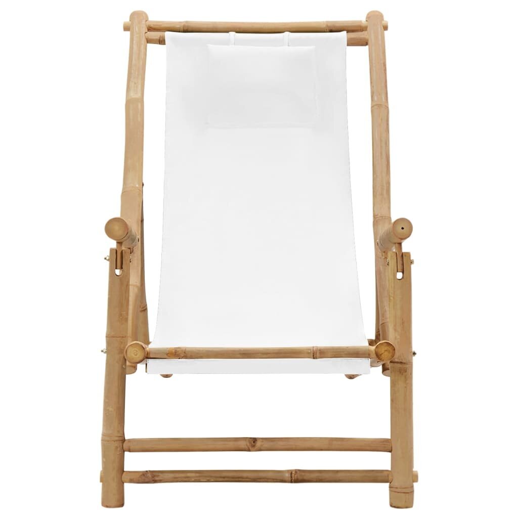 vidaXL Terasos kėdė, baltos spalvos, bambukas ir drobė цена и информация | Lauko kėdės, foteliai, pufai | pigu.lt