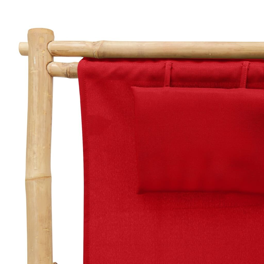 vidaXL Terasos kėdė, raudonos spalvos, bambukas ir drobė kaina ir informacija | Lauko kėdės, foteliai, pufai | pigu.lt