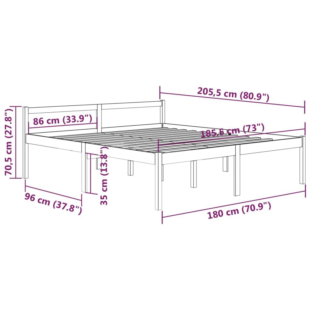 vidaXL Lovos rėmas, medaus rudas, 180x200cm, pušis, itin didelis kaina ir informacija | Lovos | pigu.lt