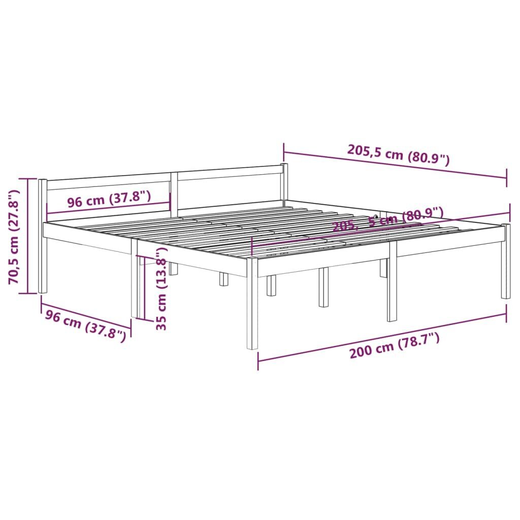 vidaXL Lovos rėmas, medaus rudas, 200x200cm, pušies medienos masyvas kaina ir informacija | Lovos | pigu.lt