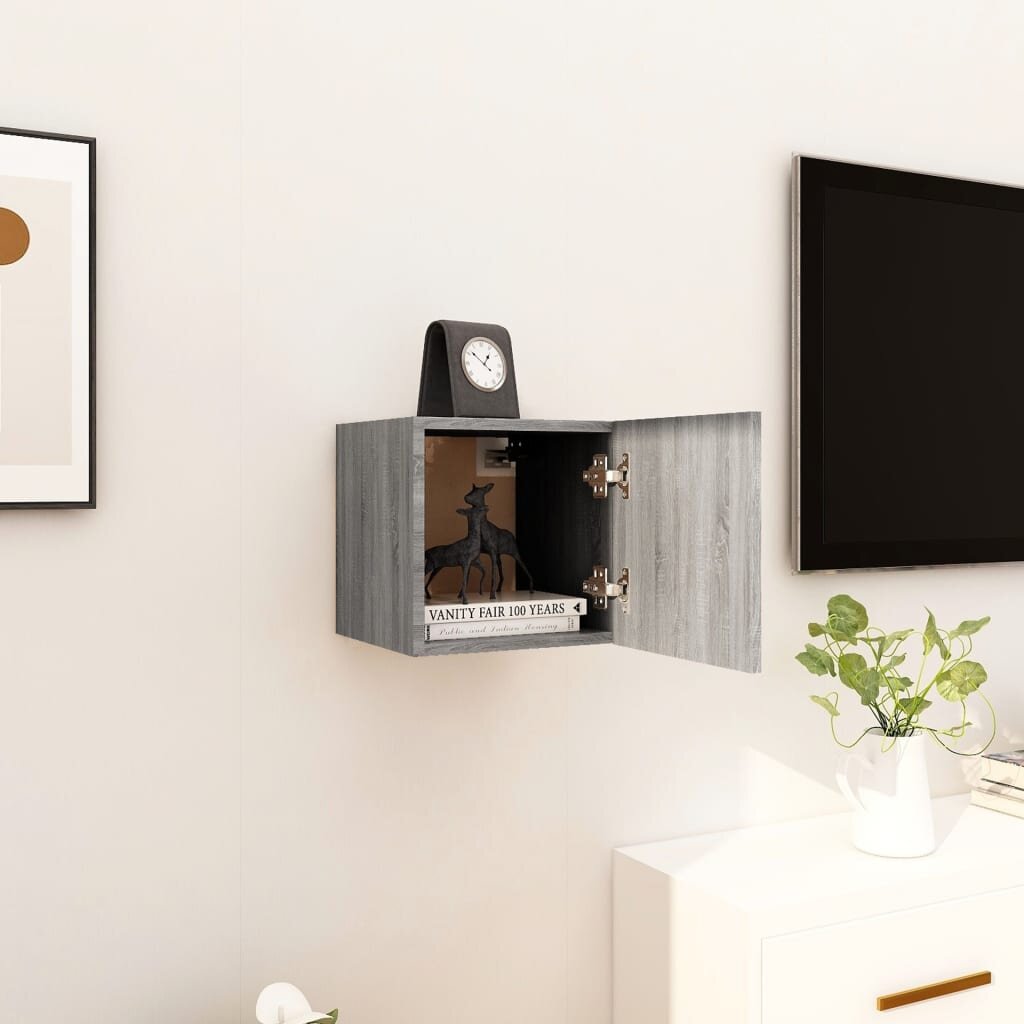 Sieninė televizoriaus spintelė, pilka ąžuolo, 30,5x30x30cm kaina ir informacija | Svetainės spintelės | pigu.lt