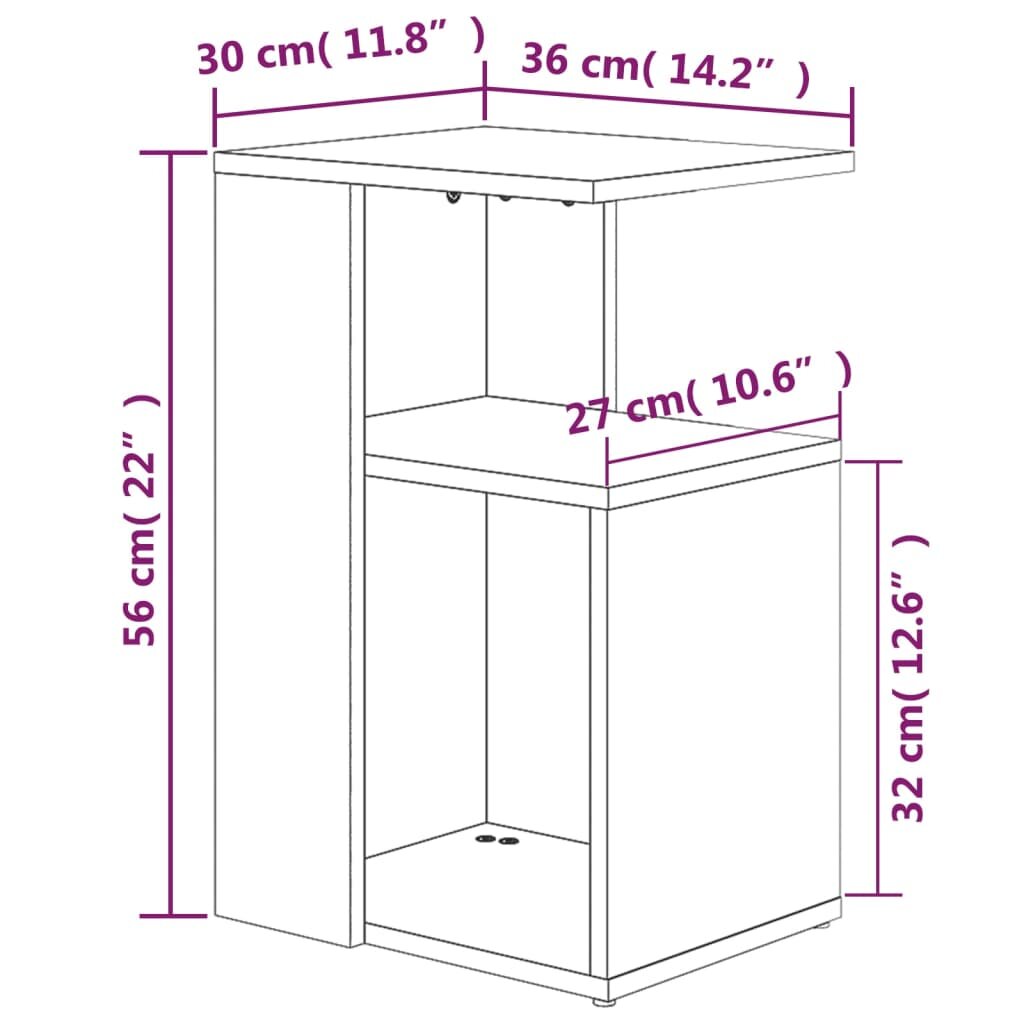 Šoninis staliukas, rudas ąžuolo, 36x30x56cm, apdirbta mediena kaina ir informacija | Kavos staliukai | pigu.lt