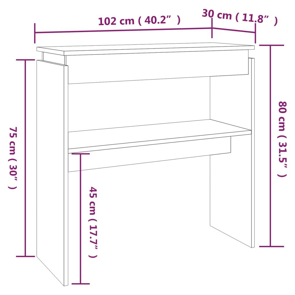 Konsolinis staliukas, pilkas ąžuolo, 102x30x80cm, mediena kaina ir informacija | Kavos staliukai | pigu.lt