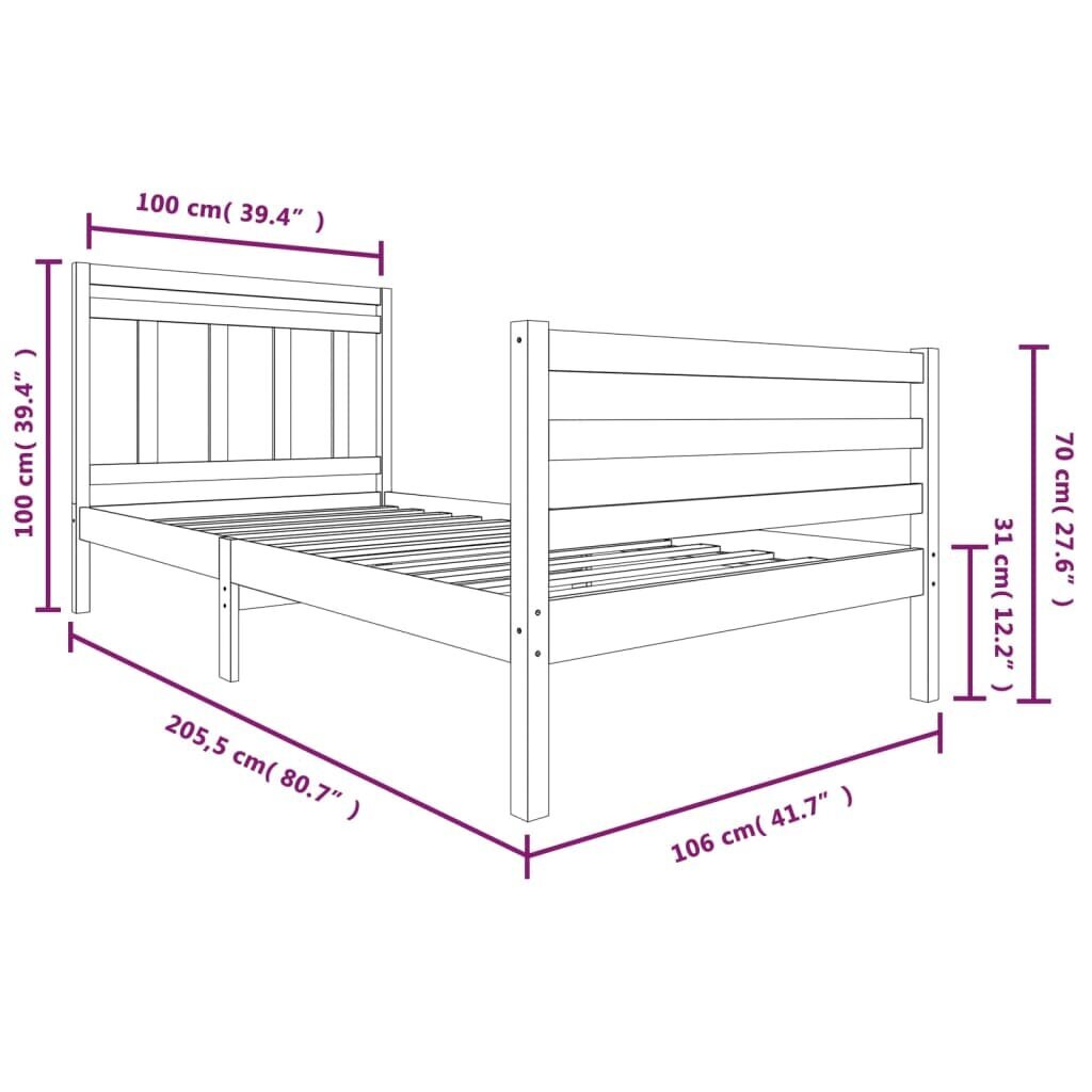 vidaXL Lovos rėmas, 100x200cm, medienos masyvas kaina ir informacija | Lovos | pigu.lt