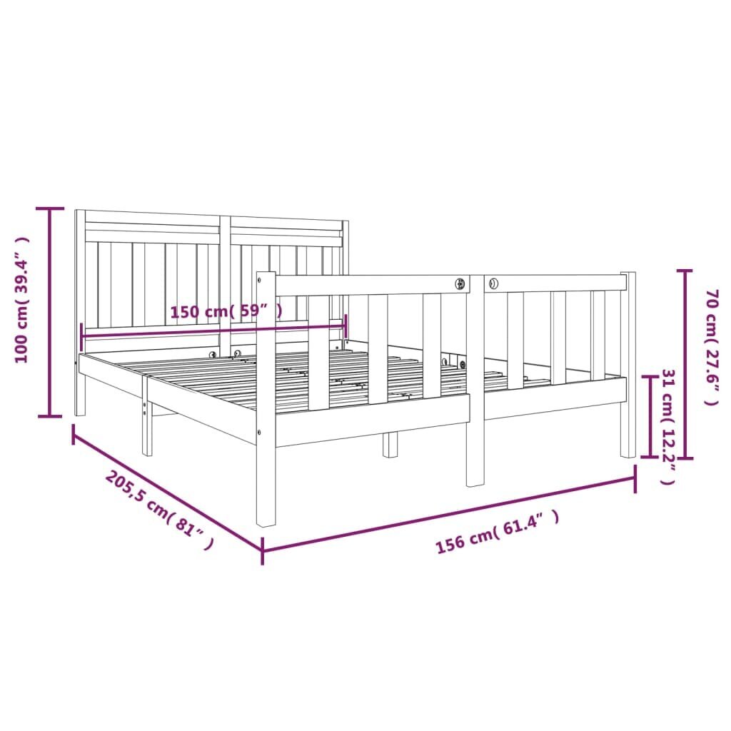 Lovos rėmas vidaXL, medaus rudas, 150x200cm, medienos masyvas, didelis kaina ir informacija | Lovos | pigu.lt