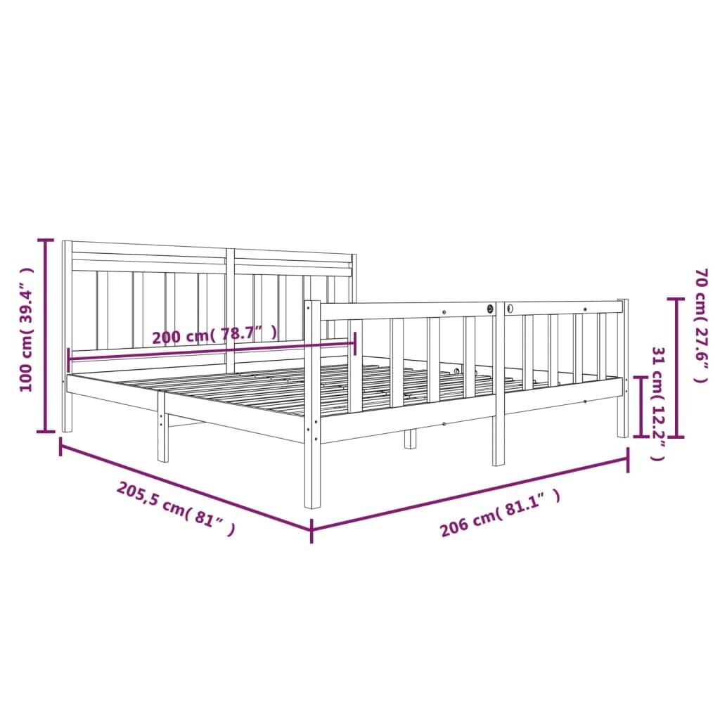 vidaXL Lovos rėmas, baltos spalvos, 200x200cm, medienos masyvas kaina ir informacija | Lovos | pigu.lt