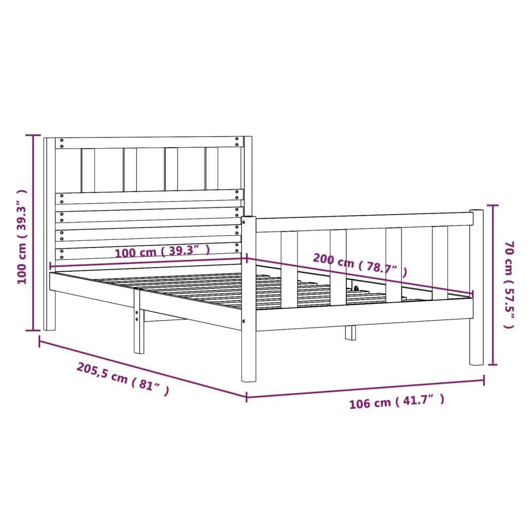 vidaXL Lovos rėmas, juodos spalvos, 100x200cm, medienos masyvas kaina ir informacija | Lovos | pigu.lt