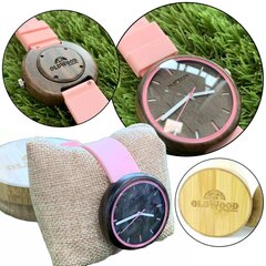 Moteriškas medinis laikrodis OldWood, su silikonine apyranke цена и информация | Женские часы | pigu.lt