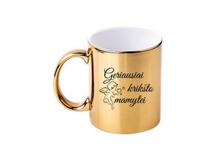 Aukso spalvos puodelis su angeliuku „Geriausiai krikšto mamytei“ kaina ir informacija | Originalūs puodeliai | pigu.lt