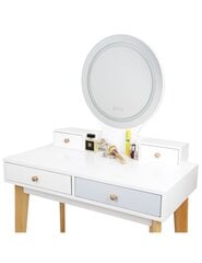 Kosmetinis/tualetinis staliukas su LED apšvietimu + pufas - baltas kaina ir informacija | Kosmetiniai staliukai | pigu.lt