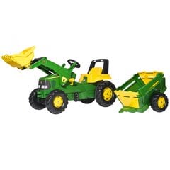 Pedalais minamas traktorius su priekaba, žalias kaina ir informacija | Žaislai berniukams | pigu.lt