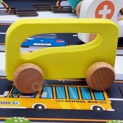 Деревянный раздвижной автомобиль Tooky Toy, желтый цена и информация | Игрушки для малышей | pigu.lt