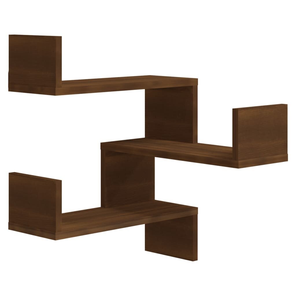 Sieninės kampinės lentynos, 2vnt., rudos, 40x40x50cm, mediena цена и информация | Lentynos | pigu.lt