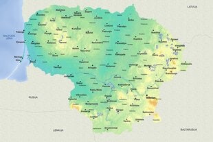 Контурная карта Литвы с названиями городов DB011, 70x50 см, булавки в подарок! цена и информация | Карты мира | pigu.lt