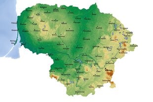 Контурная карта Литвы с названиями городов DB010, 70x50 см, булавки в подарок! цена и информация | Карты мира | pigu.lt