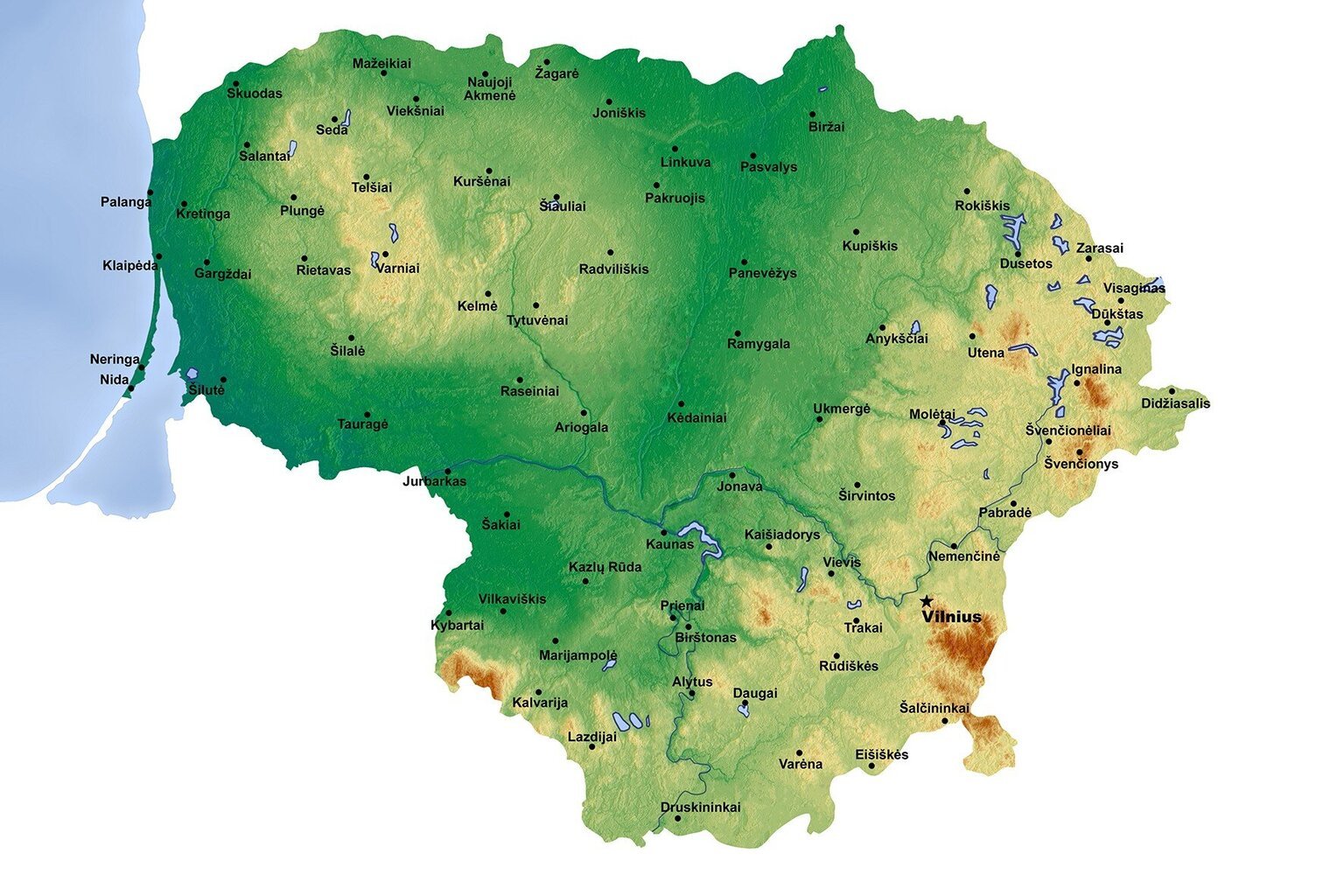 Lietuvos konturinis žemėlapis su miestų pavadinimais, smeigtukai dovanų!  DB010 90x60 Cm. kaina | pigu.lt