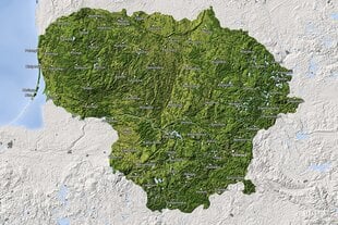 Контурная карта Литвы с названиями городов DB009, 70x50 см, булавки в подарок! цена и информация | Карты мира | pigu.lt