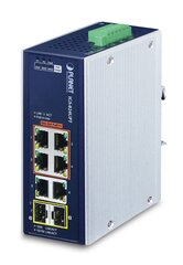 PLANET IP30 Industrial 4-Port Unmanaged Gigabit Ethernet (10/100/1000) Power over Ethernet (PoE) Blue, White kaina ir informacija | Komutatoriai (Switch) | pigu.lt