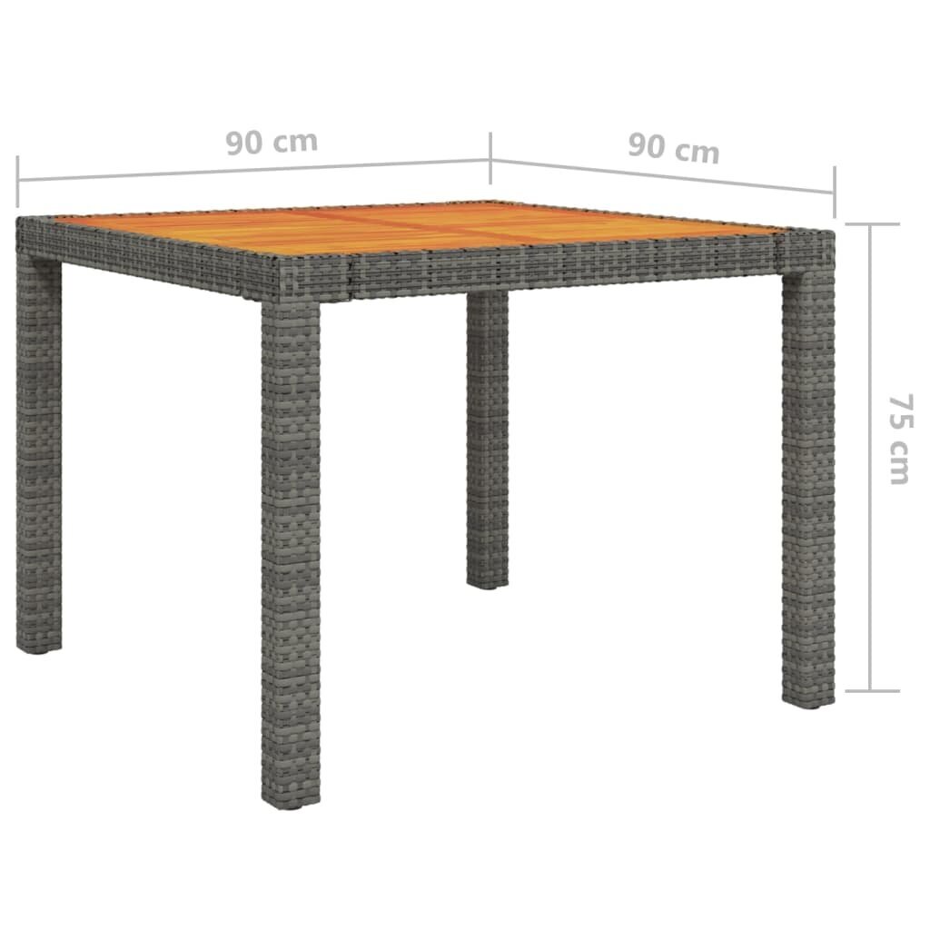 vidaXL Sodo stalas, pilkas, 90x90x75cm, poliratanas ir akacija kaina ir informacija | Lauko stalai, staliukai | pigu.lt