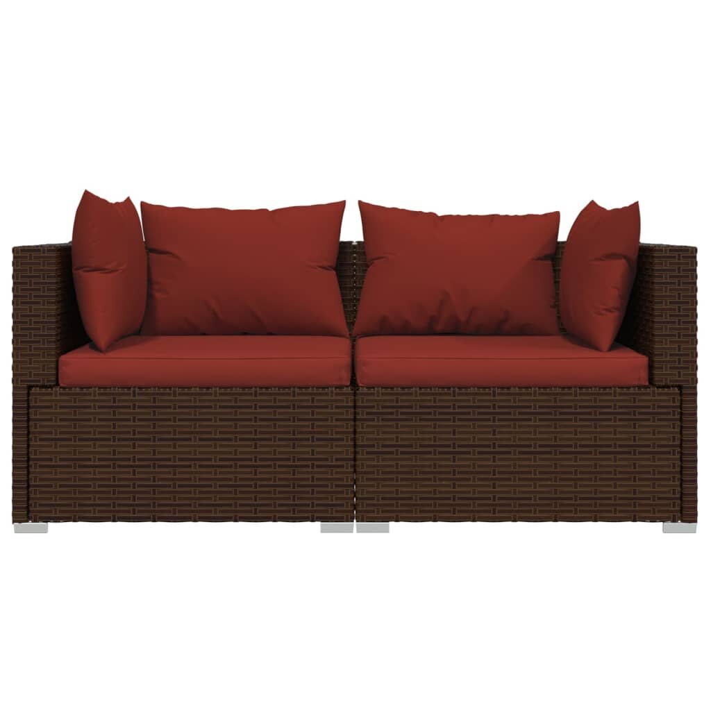 Dvivietė sofa su pagalvėlėmis, rudos spalvos, poliratanas цена и информация | Lauko kėdės, foteliai, pufai | pigu.lt