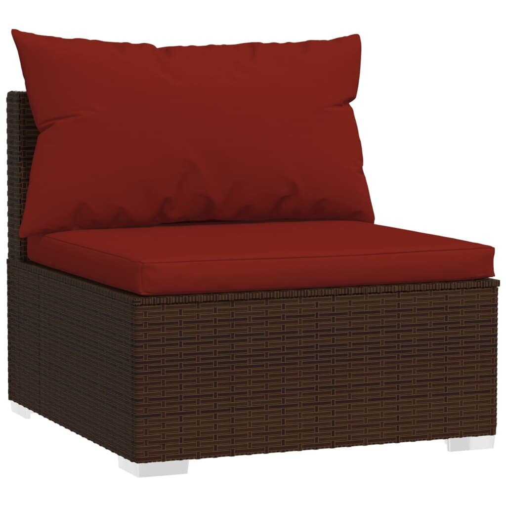 Sodo komplektas su pagalvėlėmis, 4 dalių, rudas, poliratanas kaina ir informacija | Lauko kėdės, foteliai, pufai | pigu.lt