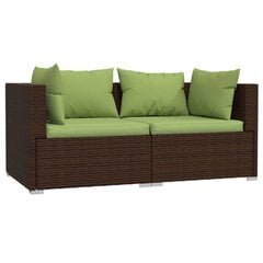 Dvivietė sofa su pagalvėlėmis, rudos spalvos, poliratanas цена и информация | Садовые стулья, кресла, пуфы | pigu.lt