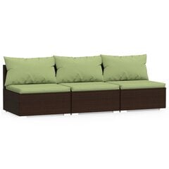 Trivietė sofa su pagalvėlėmis, rudos spalvos, poliratanas kaina ir informacija | Lauko kėdės, foteliai, pufai | pigu.lt