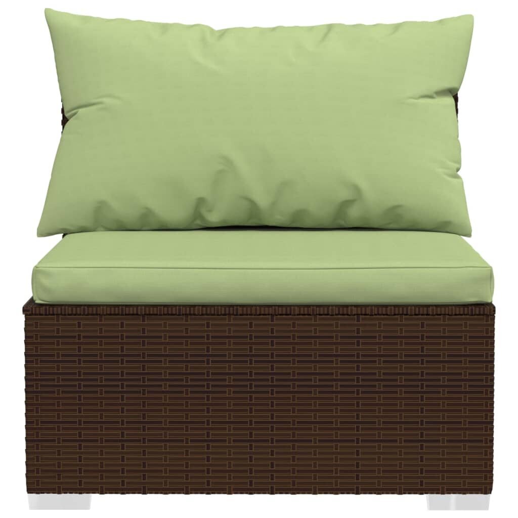 Sodo komplektas su pagalvėlėmis, 4 dalių, rudas, poliratanas цена и информация | Lauko kėdės, foteliai, pufai | pigu.lt