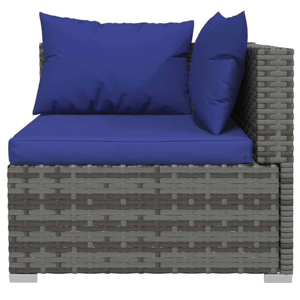 vidaXL Sodo komplektas su pagalvėlėmis, 3 dalių, pilkas, poliratanas kaina ir informacija | Lauko kėdės, foteliai, pufai | pigu.lt